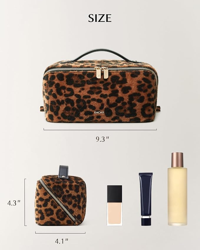 EACHY Travel Makeup Bag, Large Capacity Cosmetic Bag for Women, Waterproof PU Leather, Flat Open Portable Toiletry Bag for Skincare, Brushes & Travel Essentials
