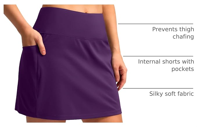 Women's Golf Skirts Skort 4 Side Pockets High Waisted Stretchy Tennis Skirt | Silky Soft, Lightweight, Breathable, Built-in Mesh Shorts, High Waisted, Elastic waistband, Moisture-Wicking, Athletic