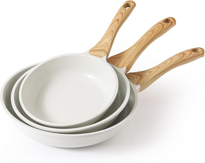 SENSARTE Ceramic Nonstick Frying Pan Skillets, White (8+9.5+11 Inch) | Healthy ceramic nontoxic coating, PTFE & PFAS free. Compatible with all stoves including induction cooktops. Easy to clean.
