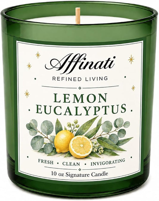 Affinati Lemon Eucalyptus 10 oz Scented Candle – Long Lasting Luxury Soy Blend Candle, Strong Scent Throw Vibrant Citrus Herbal Aromatherapy Candles for Home, Premium Room Odor Eliminator