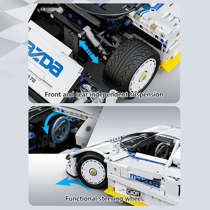 CaDA C63007W Mazda 787B Racing Car Building Blocks,1797 PCS 1:10 Licensed Supercar Technik Model Set with Rotary Engine Simulation