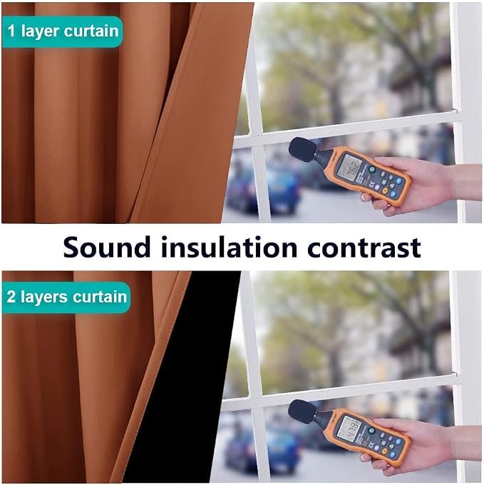 NICETOWN Burnt Orange 100% Blackout Lined Curtains, 2 Thick Layers Completely Blackout Window Treatment Panels Thermal Insulated Drapes for Kitchen (1 Pair, 42" Width x 63" Length Each Panel)