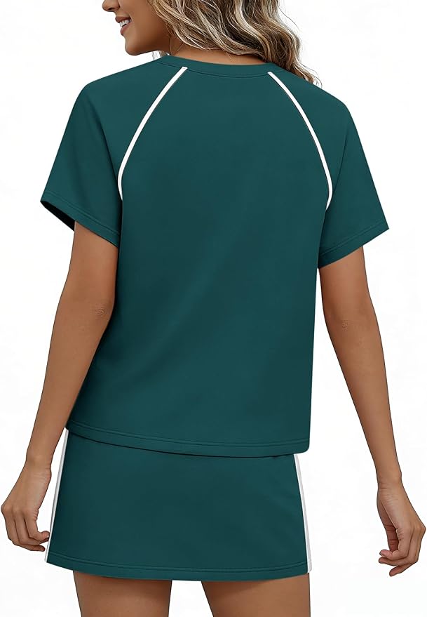 Womens 2 Piece Skirt Sets Summer Tennis Outfits Vacation Skort Set | Two Piece Sets, Short Set, Athletic Workout Golf Outfits, Crew Neck, Color Block, Drawstring, Workout Mathcing Lounge Sets