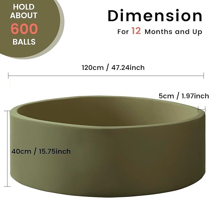 Ball Pit for Toddlers 47.24''x15.75'' Baby Ball Pit Soft Foam Ball Pits Round Lagre Kids Ball Pits Indoor Kids Play Ball Pool Ideal Gift for Children (Sagegreen, NO Balls)
