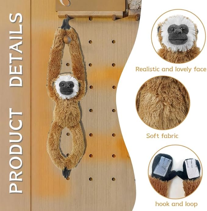 Stuffed Monkey Toys Hanging Stuffed Animal, Hooks and Stuffed Animals with Rings for Kids,Gifts for Boys and Girls Hanging 20inches(Brown)