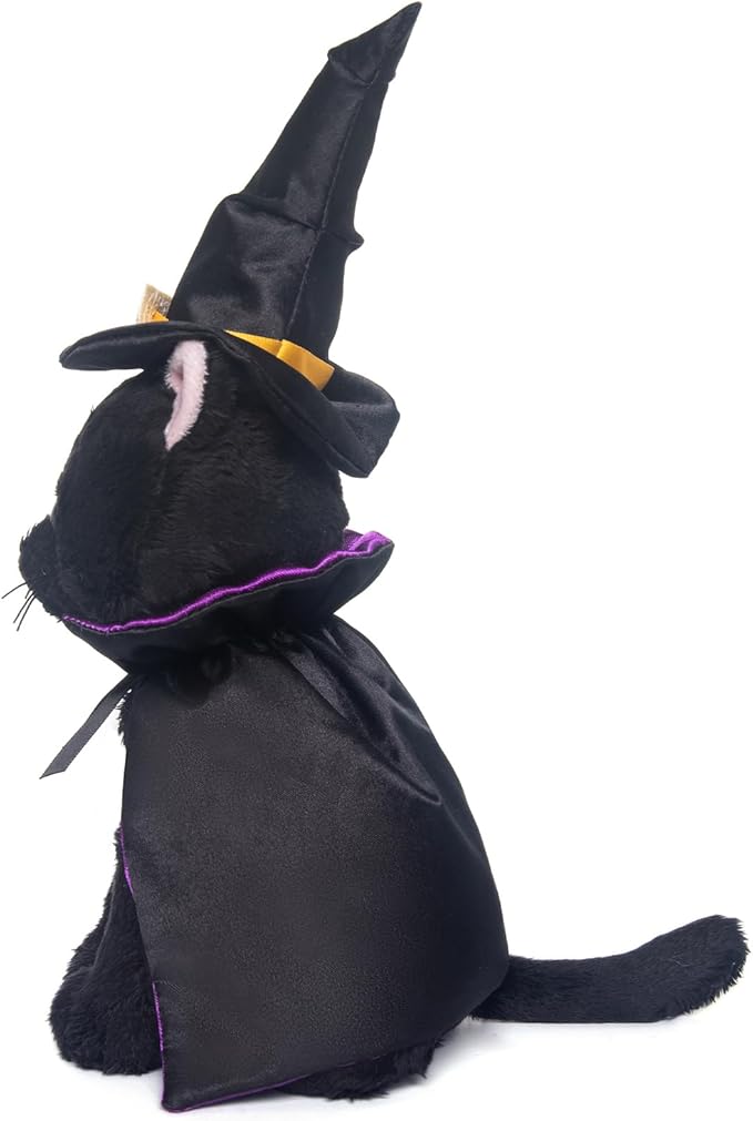 My OLi Halloween Black Cat Plush Toy - Soft Stuffed Black Cat with Witch Hat and Cloak - Spooky Halloween Party Decoration & Stuffed Animal Gift for Kids Toddlers