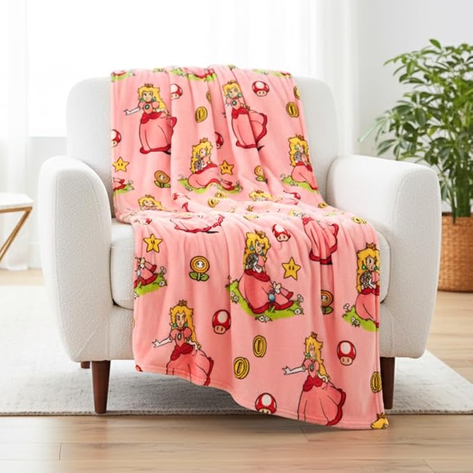 Nintendo Super Marios Bros. Gaming Princess Peach Girl Bedding Super Soft Silk Touch Throw, 46 in x 60 in, (Officially Licensed Product)
