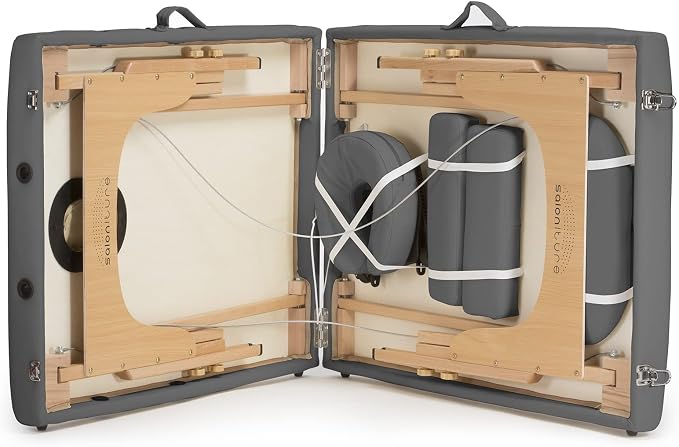 Saloniture Professional Portable Folding Massage Table with Carrying Case - Light Gray