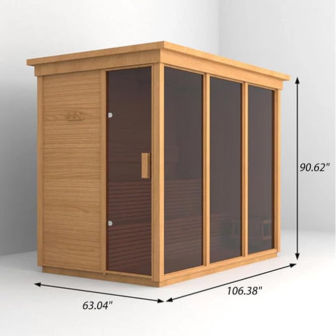 Smartmak Customized Outdoor Steam Sauna, 4-8 Person Canadian Hemlock/Red Cedar Wood Sauna Room, Traditional Saunas with 220V ETL-Certified Heater, Backrest Headrest, Rocks, Light Included, 195℉