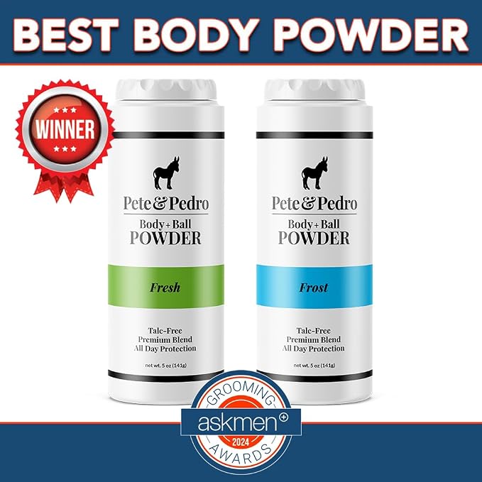 Pete & Pedro Body & Ball Powder Frost Cooling Sensation, Talc-Free Ball Powder for Men | Helps With Odor & Absorbs Moisture & Sweat | Deodorant Hygiene For Groin | Shark Tank Featured, 4.4 oz.