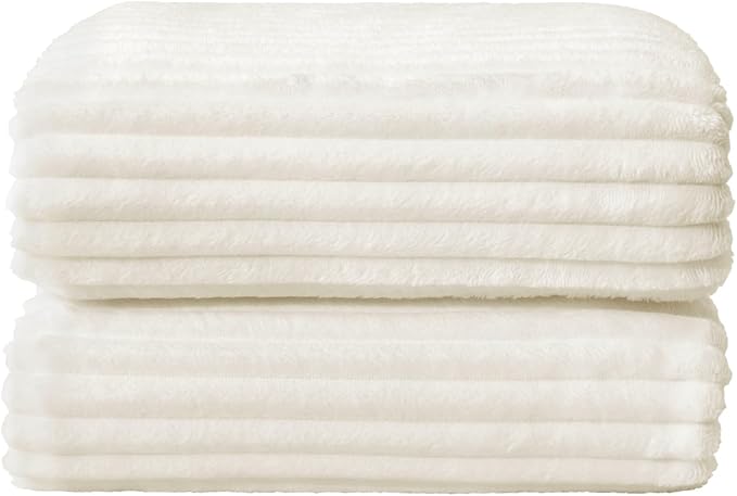 BEDELITE Ribbed Jacquard Cream Fleece Throw Blanket for Couch, 50x60 Inch | Soft Warm Decorative Fluffy Blanket, Cozy Plush Lightweight Fuzzy Throw Blanket for Bed Sofa Home Room Decor, Gift for Women