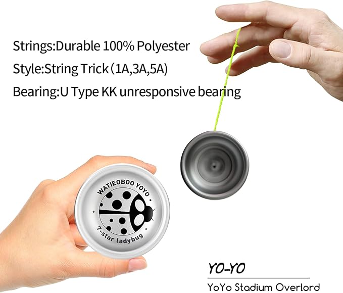 WATIEOBOO Metal Yoyo Professional, Unresponsive Yoyos for Beginners, Adults, Intermediate-Advanced Players with Yo Yo String Professional Trick Yo yo (7-Star Ladybug)
