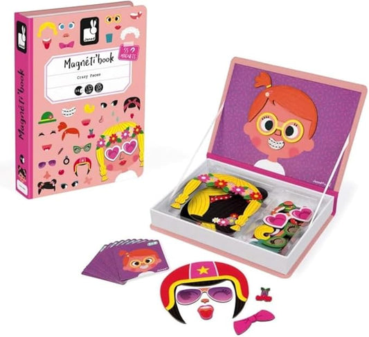 Janod MagnetiBook 66 pc Magnetic Girl Crazy Face Dress Up Game - Ages 3+ J02717