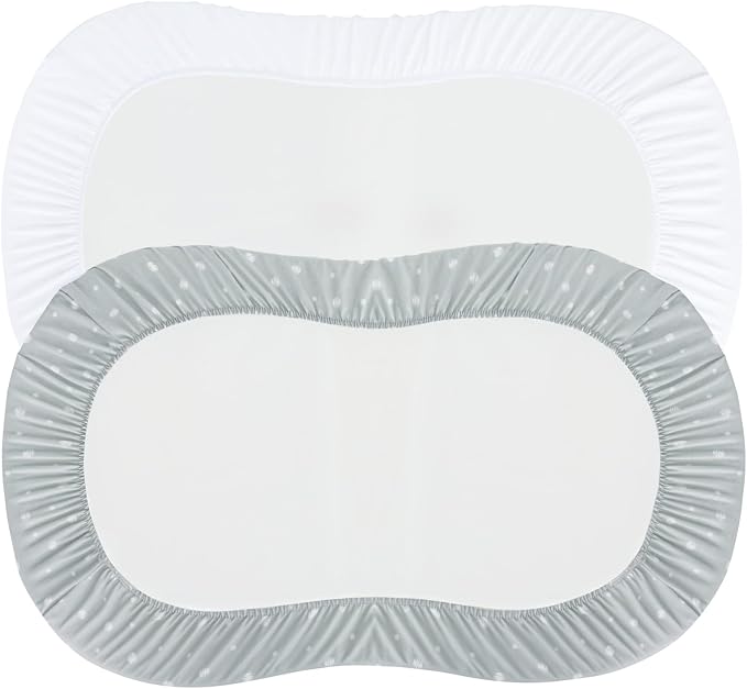 Bassinet Sheets 2 Pack, Fit for Halo BassiNest Swivel, Glide, Flex Sleeper, 4moms Mamaroo Sleep Bassinet, Baby Boy/Girl, Ultra Soft & Super Stretchy, White & Grey Ball,18" x 30"