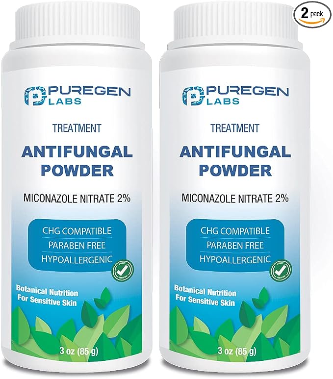 Puregen Labs Antifungal Powder with 2% Miconazole Nitrate for Common Fungal Infections Including Athlete’s Foot, Jock Itch and Ringworm, Talc Free, 3 oz (85g)