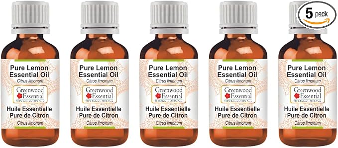 Greenwood Essential Pure Lemon Essential Oil (Citrus limonum) Steam Distilled (Pack of Five) 100ml X 5(16.9 oz)