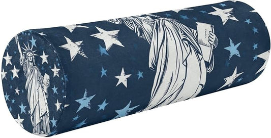 July 4th Statue of Liberty Stars Blue Neck Roll Pillow Bolster Round Health Memory Foam Long Cervical Cylinder Pillows with Removable Washable Cover for Body Bed Legs Back Yoga