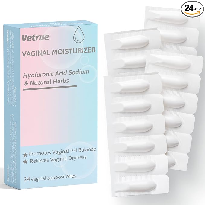 Intimate Moisturizer, Vaginal Suppository for Dryness & Discomfort, Feminine Long Lasting Hydration Support with Hyaluronic Acid and Natural Herbs - PH Balance, Estrogen and Drug Free (24 Inserts)