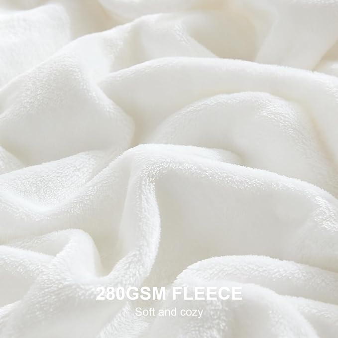 Hansleep Twin White Fleece Blanket, Soft Flannel Bed Blanket | Fuzzy Cozy Blanket 60x80 Inches, Multi-use for Bed, Sofa, Couch, Travel, Camping, All Season Warm Lightweight Cover