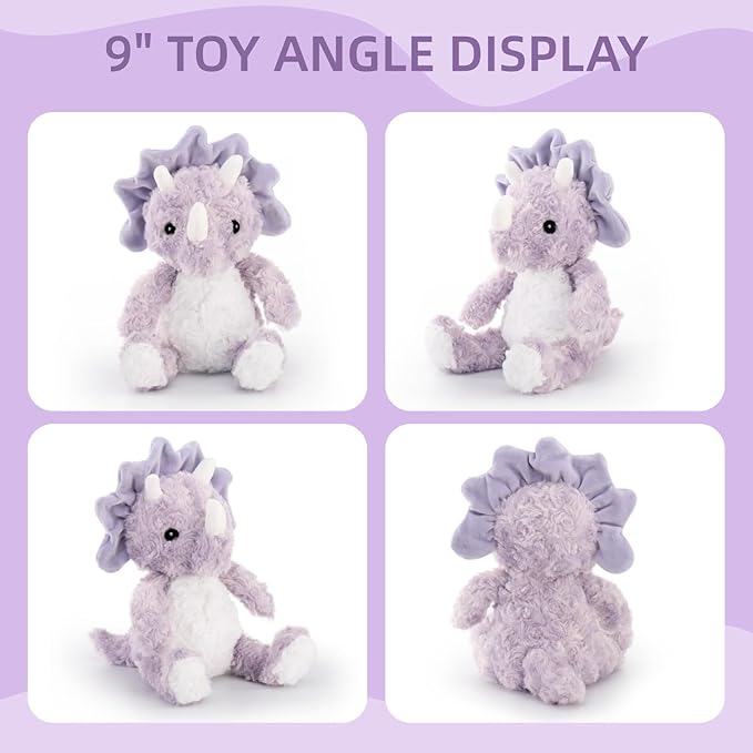 Purple Dinosaur Stuffed Animals for Girls, Cuddly Huggable Dinosaur Plush Toys for Baby and Nursery, Gifts for Mom Sister Daughter, Xmas Birthday Gifts for Toddlers 3+(Light Violet)
