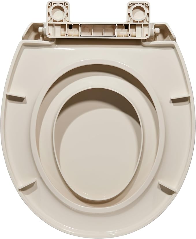 Toilet Seat Cover with Toddler Seat Round – Potty Training Toilet for Kids and Adults, Durable PP Toilet Seat with Built-in Child Potty Seat, Almond