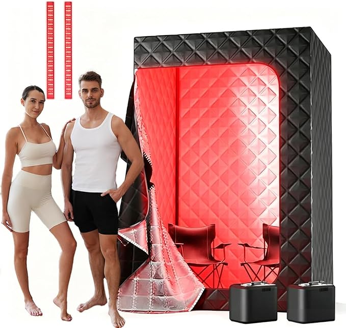 2 Person Portable Steam Sauna for Home with Two Red Light Therapy Panels Full Body Home Spa (Black)