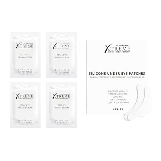 Xtreme Lashes Total Eye Rejuvenation Starter Kit, Total Eye Repair Serum 4 Sample Packets, Silicone Under Eye Patches 4 Pairs, Firming, Hydrating, Smoothing Eye Treatment System