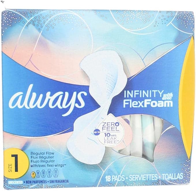 Always Infinity Pads, Size 1, Regular, 18 Count - Pack of 4 (72 Count Total)