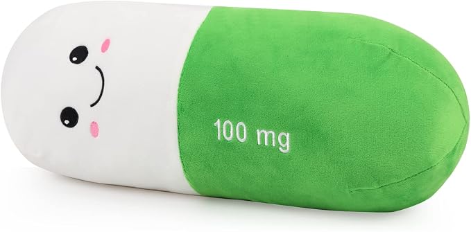 Pill Pillow Neck Roll Pillow Cute Preppy Room Decor Chill Pillows with Washable Cover, Funny Aesthetic Trendy Gift Throw Pillows for College Dorm Teenager Y2K Teacher Doctor Nurse (Green, M)