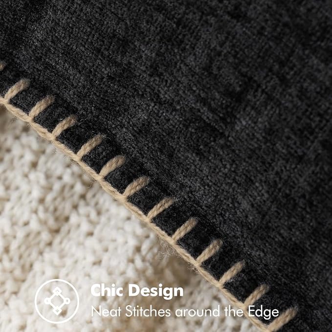 MIULEE Decorative Lumbar Throw Pillow Covers 12x20 Inch Black 2 Pack | Farmhouse Pillow Covers with Stitched Edge, Soft Chenille Cushion Cases, for Couch Sofa Bed Living Room Home Decor