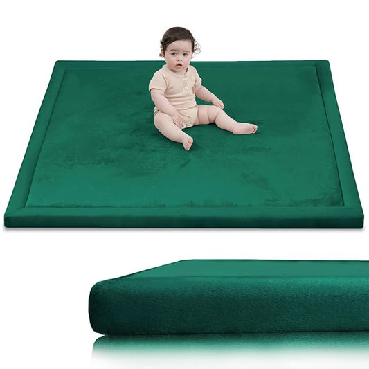 Ultra Soft Baby Play Mat for Floor,1.3" Thick Elasti-Foam 50x50 Playpen Mat for Toddlers Infant kids,Non-Slip Backing Safe for Crawling&Tummy Time,Tatami Style (Dark Green)