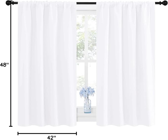 NICETOWN Window Curtain Panels - Semi Blackout Rod Pocket Curtain Set for Bedroom (White, 2 Panels, 42 by 48)