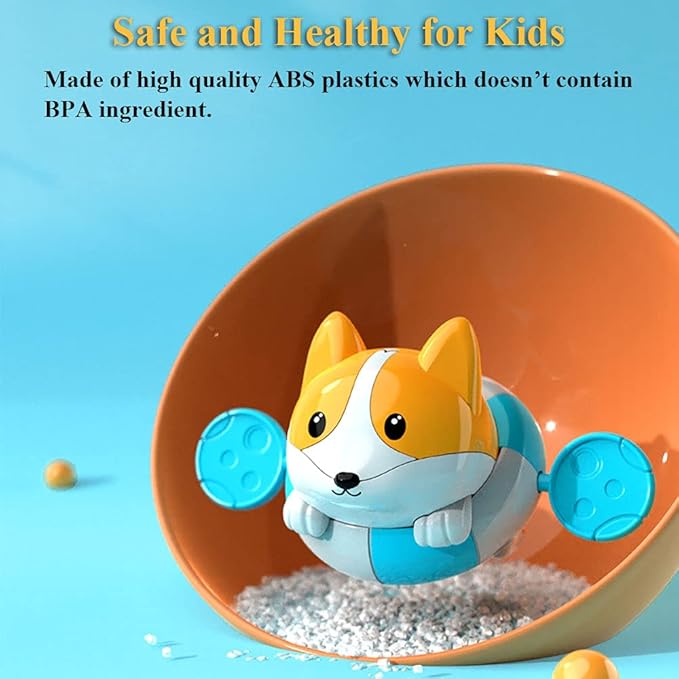 Bath Toy Pull and Go Corgi Bathtub Toy Windup Swimming Corgi Po String Tub Toy Rowing Puppy Floating Water Toy for Boys and Girls (Blue)
