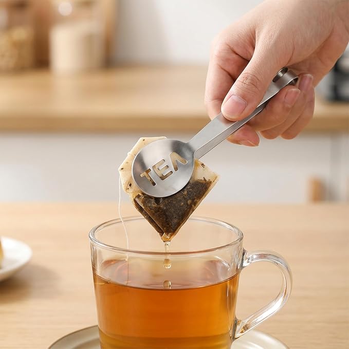 Tea Bag Squeezer, 2 Pcs Stainless Steel Tea Tongs, Teabag Filter, Tea Spoon Tea Bag Strainer Tea Tongs Clip on Strainer Tea Accessories for Loosing Leaf, Gripping Ice Cube, Sugar