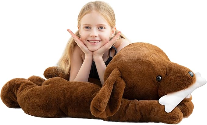 MorisMos Giant Lab Dog Stuffed Animal, 32in Large Chocolate Labrador Puppy Plush Pillow, Fluffy Big Stuffed Dog Plush Gifts for Kids, Girls, Boys