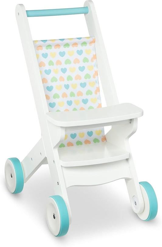 Melissa & Doug Mine to Love Wooden Play Stroller for Dolls and Stuffed Animals up to 20 Inches Tall - White