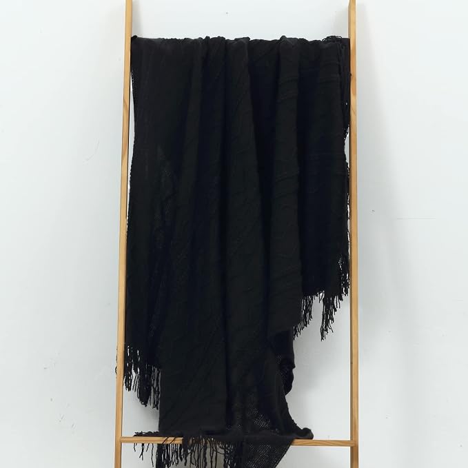 CREVENT Knitted Decorative Throw Blanket for Couch Sofa Chair Bed，Soft Warm Cozy Light Weight for Spring Summer (50''X60'' Black)