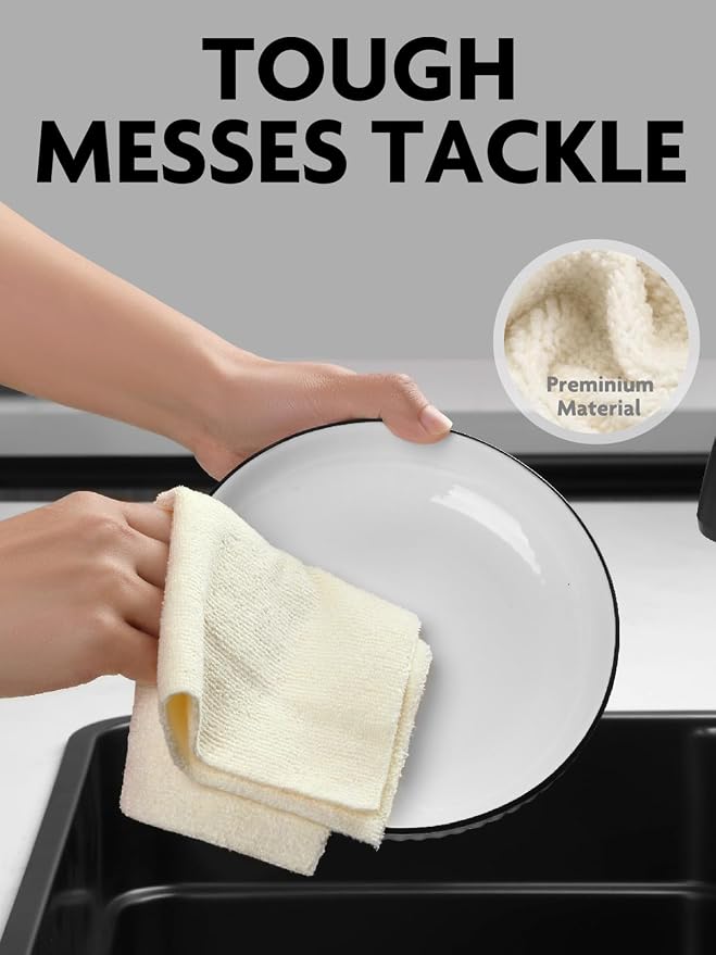 Fantasticlean Kitchen Towels Roll, 40 Sheets, 10''x 10'' (Beige, MossGreen) | Tear-away Dish Towels for Kitchen, Ultra Absorbent, Lint-free, Premium Microfiber Cleaning Cloths, for All-Purpose Cleaning