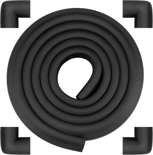 Corner Protector Baby, Baby Proofing Edge Corner Protector, Waterproof Soft Foam Cushion with Adhesive Tape (6.6ft Edge + 4 Corners),Wall Corner Protector for Fireplace, Table, Stair, Cabinet(Black)
