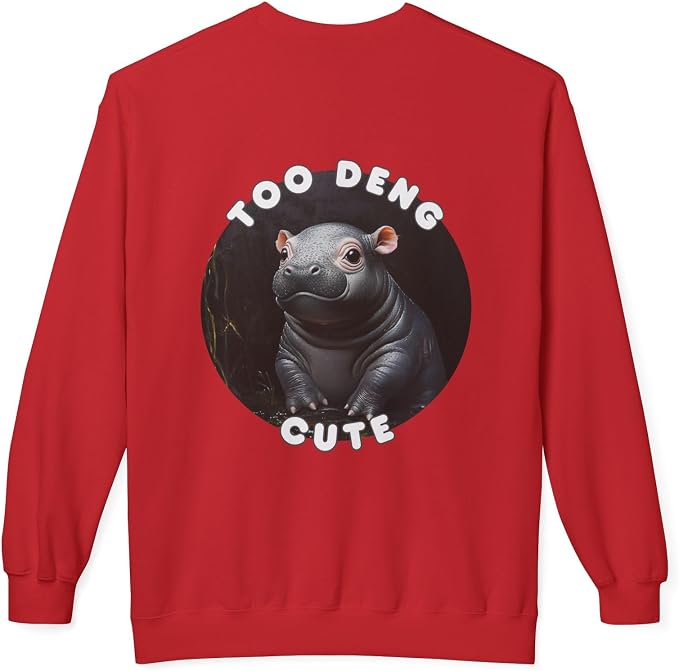Unisex Fleece Crewneck Sweatshirt - Too Deng Cute Moo Deng Hippo, Cozy Cotton Blend, Classic Relaxed Fit