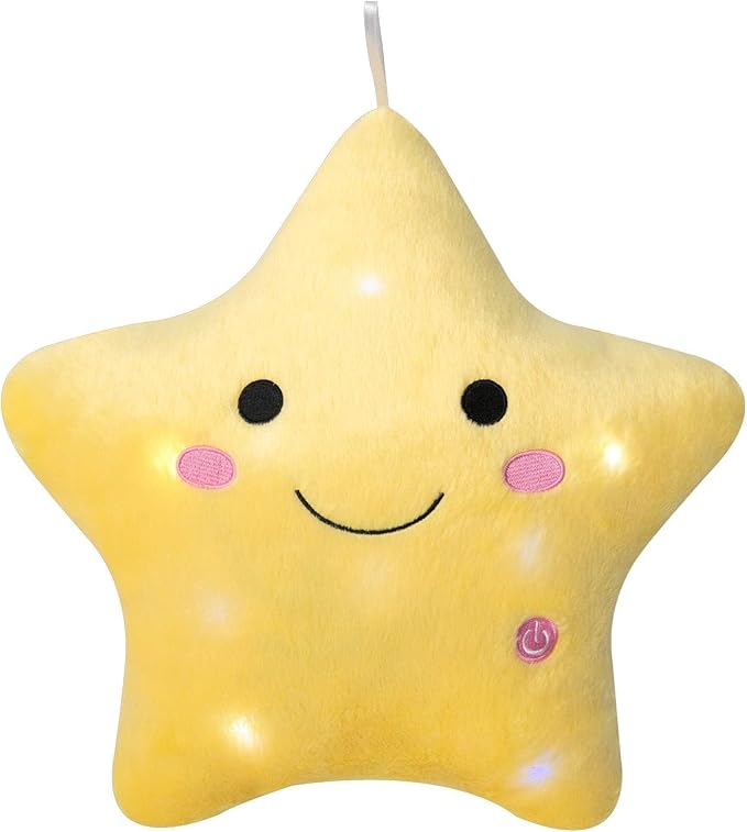 DearSun 13''Creative Twinkle Star Colorful Night Light Plush Pillows Light up Night Stuffed Toys Perfect for Birthday Christmas Holiday Valentines (Yellow)