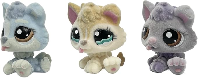 3pcs/Set Custom Flocked Pet Shop Toys Short Hair Cat Kitten Collie Great Dane Cocker Spaniel Dachshund Puppy Dog OOAK Compatible with LPS (#1683 and #1013 and #1752)