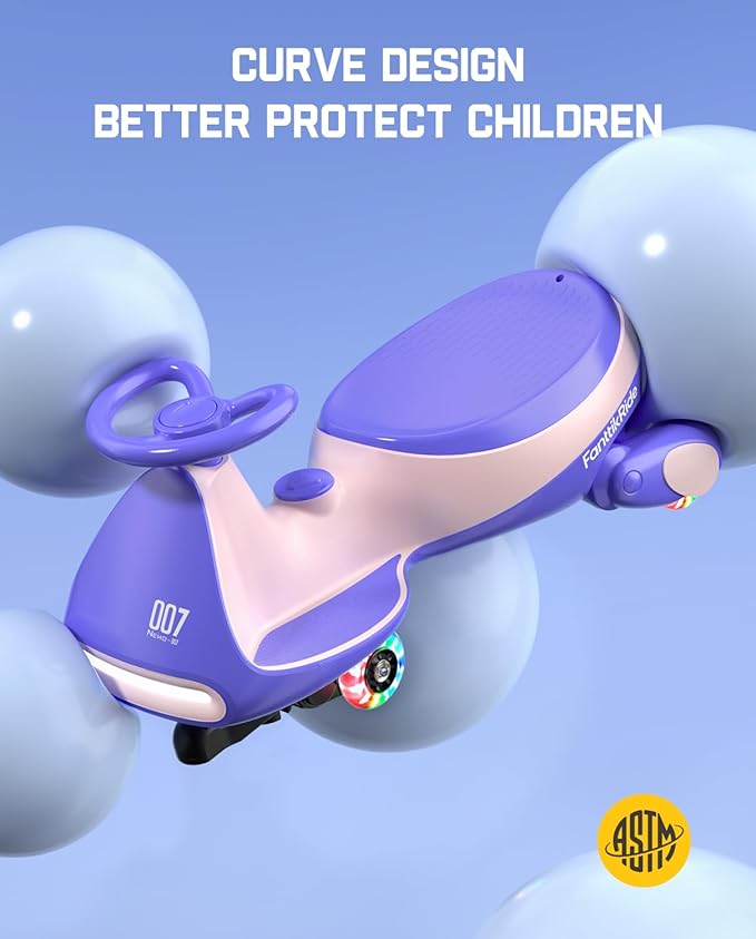 FanttikRide N7 Pro Electric Wiggle Car with Pedal, Rechargeable Battery, CyberWiggle, 2 in 1 Swing Car, 2 Speeds Max 4 Mph, Anti-Rollover, Flashing Wheels, Bluetooth, for Ages 3 and Up, 150 Lbs, Pink
