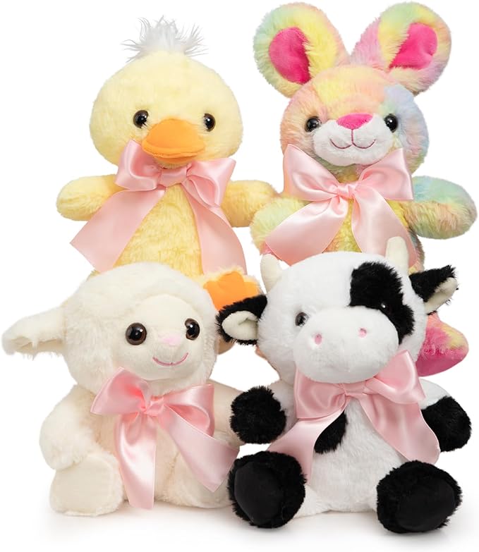 Cow Stuffed Animal Baby Cow Plush with Big Bow Tie Cute Plush Toy Gift for Kids 10''