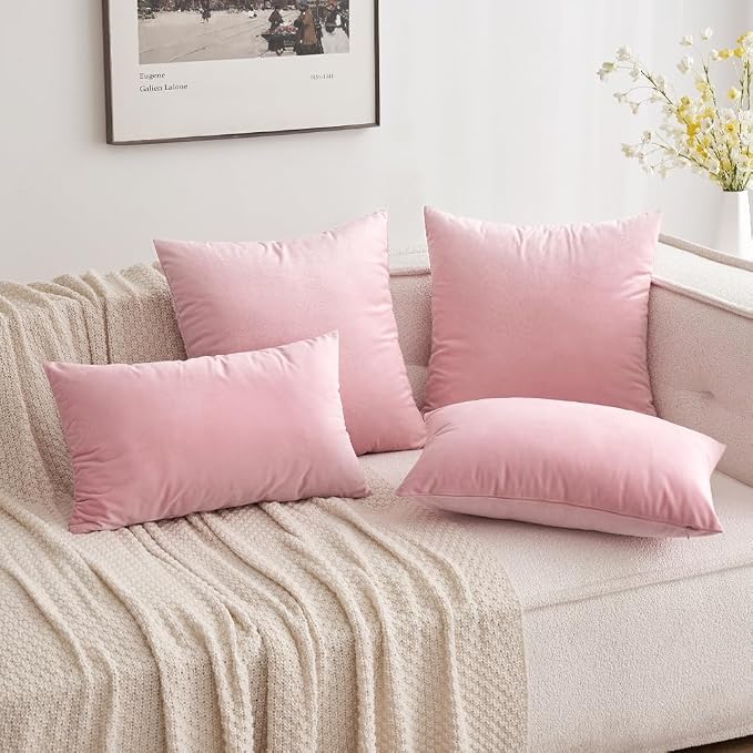 MIULEE Velvet Throw Pillow Covers 18x18 Inch Pack of 2 Bright Pink | Soft Solid Decorative Pillow Covers, Modern Luxury Home Decor, for Couch Chair Sofa Bedroom Livingroom