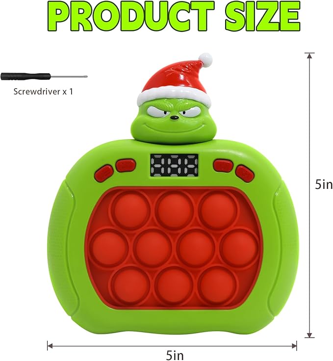Quick Push Bubble Game,POP Toy Fast Push Game,Quick Push Pop Fidget Toys for Kids 3-12 Years Old,6 Game Mode Upgrades,Handheld Puzzle Games for Christmas,Sensory Toys (Christmas Green Monster)