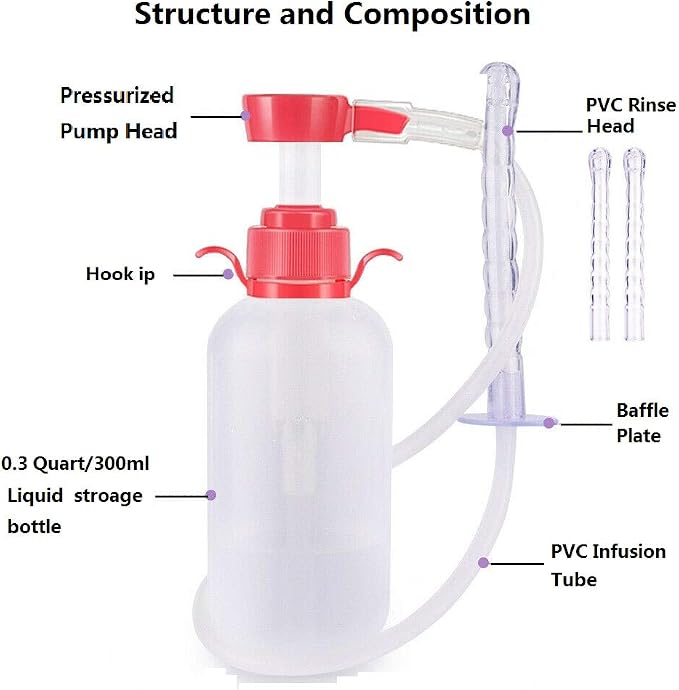 Vaginal Douche Cleansing System Female Syringe Cleaner Enema Reusable Rinse Portable Kit with 3 Nozzle 100% Safe Non-Toxic (600 ML)