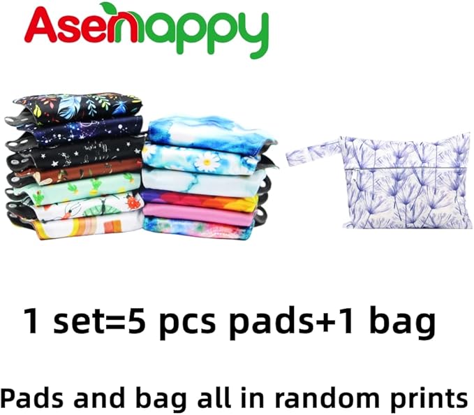 Large Random Prints Reusable Cloth Menstrual Pads Waterproof Sanitary Pads (5randompads)