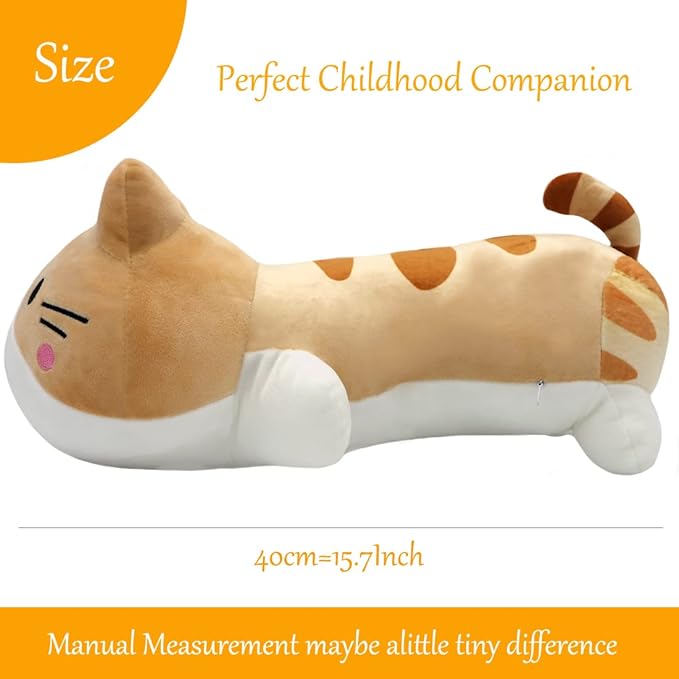 ELAINREN Soft Yellow Calico Cat Plush Hugging Pillow,Cute Orange Tabby Kitten Stuffed Toy,Cartoon Tiger Kitty Plushie Doll Gifts/15.7''