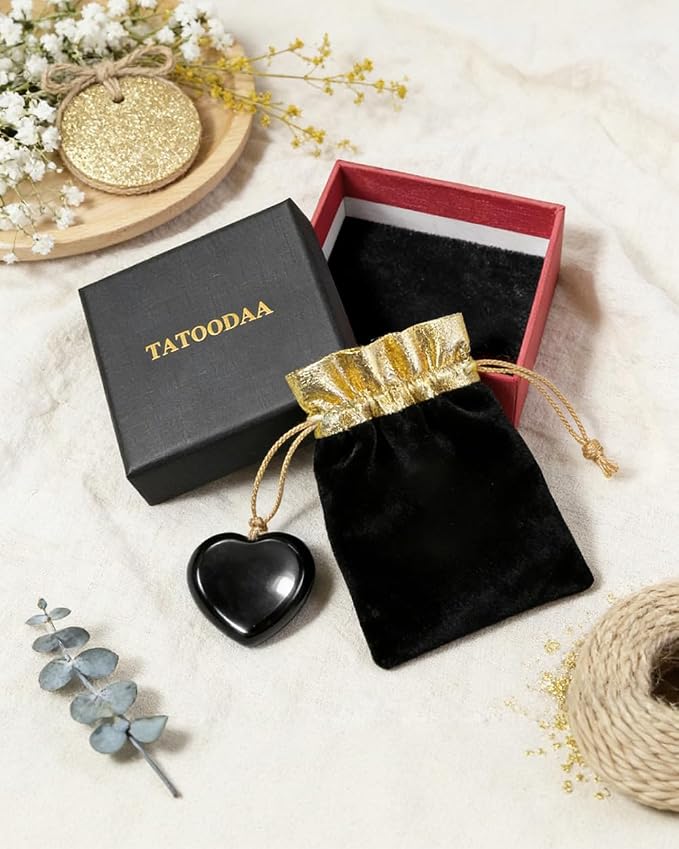 Natural Black Obsidian Heart Worry Stone - Polished Thumb Pocket Stone for Anxiety & Stress Relief - Heart-Shaped Crystal for Reiki Healing, Meaningful Spiritual Gift for Women & Men